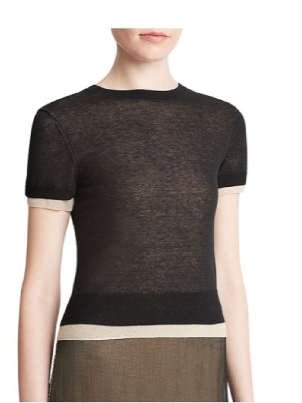 Vince Nwts Double Layer Cotton T-Shirt Black Tan size medium
